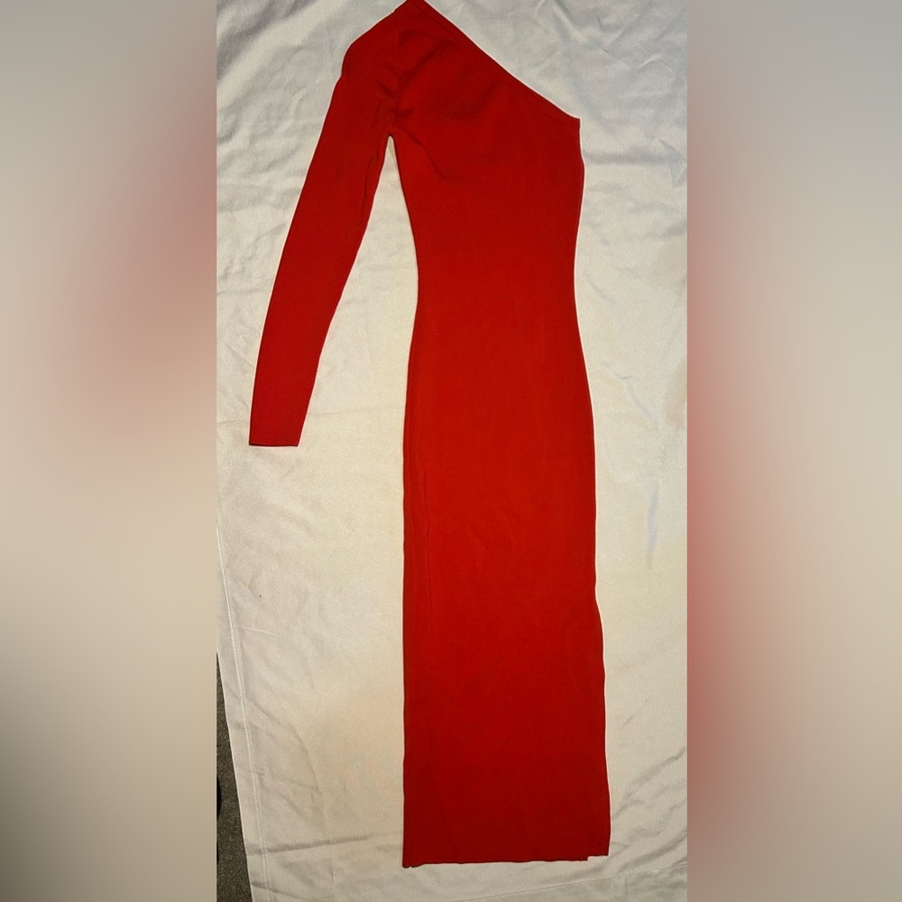Zara Bold Red One-Shoulder long Dress